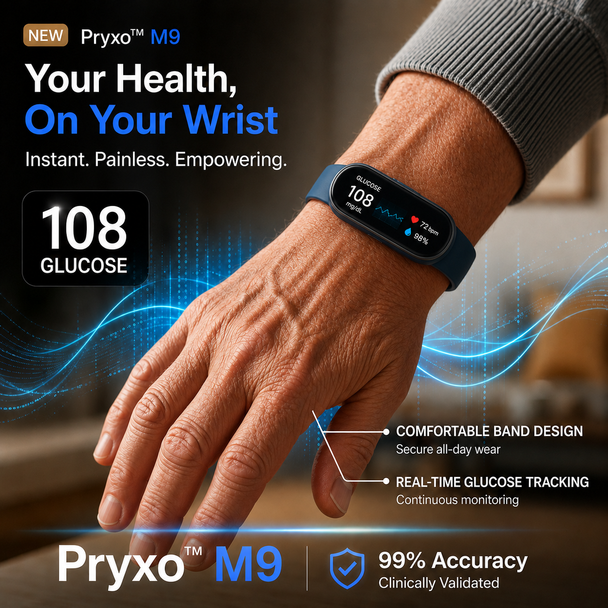 ⚡ Final 1 Hours Launch Offer 🏆 2026 Pryxo™ M9 Non-Invasive Smart Band 📈12 health reports - No-Prick