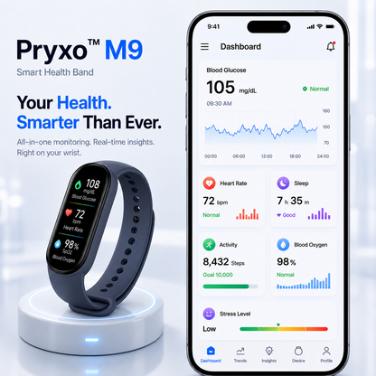 ⚡ Final 1 Hours Launch Offer 🏆 2026 Pryxo™ M9 Non-Invasive Smart Band 📈12 health reports - No-Prick