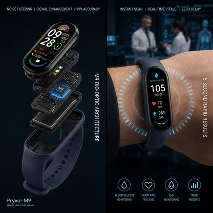 ⚡ Final 1 Hours Launch Offer 🏆 2026 Pryxo™ M9 Non-Invasive Smart Band 📈12 health reports - No-Prick