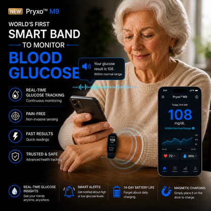 ⚡ Final 1 Hours Launch Offer 🏆 2026 Pryxo™ M9 Non-Invasive Smart Band 📈12 health reports - No-Prick