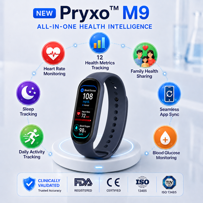 ⚡ Final 1 Hours Launch Offer 🏆 2026 Pryxo™ M9 Non-Invasive Smart Band 📈12 health reports - No-Prick